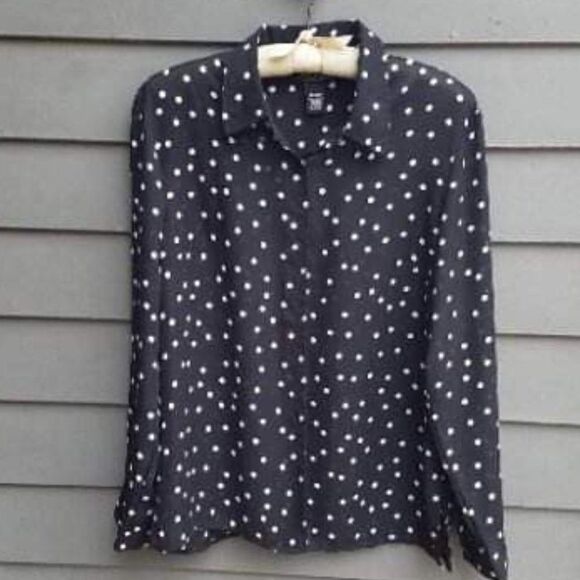 Dialogue Black Sheer Polka Dot Long Sleeve Blouse  Size Medium - Picture 1 of 4